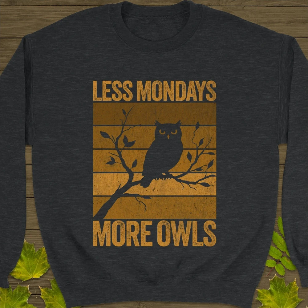 Less Mondays, More Owls Crewneck Sweatshirt Dark Heather
