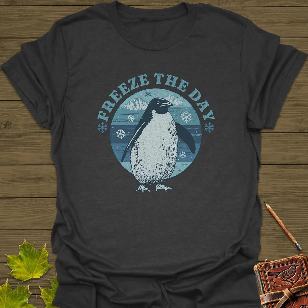 Freeze The Day Penguin T-Shirt Dark Heather