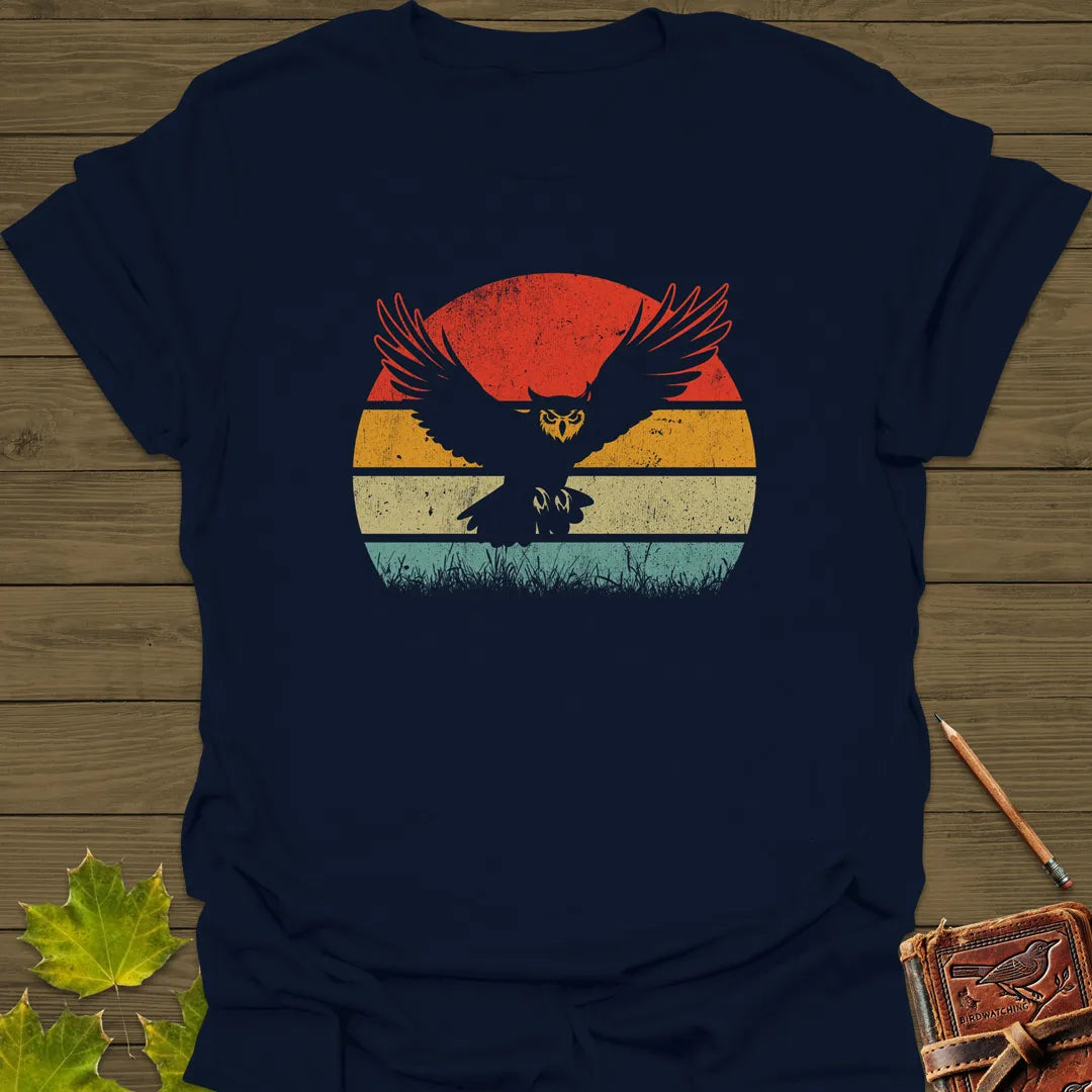 Sunset Flight Owl Silhouette T-Shirt Navy