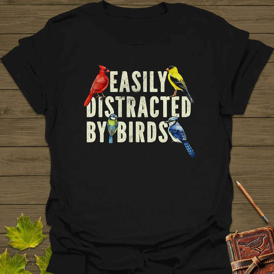 Easily Distracted By Birds T-Shirt Black