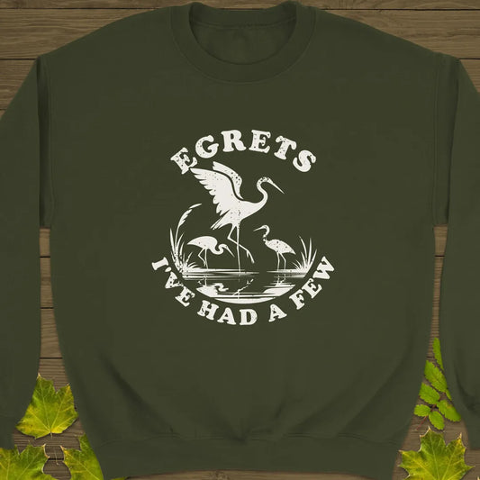 Egret Bird Pun Crewneck Sweatshirt Military Green