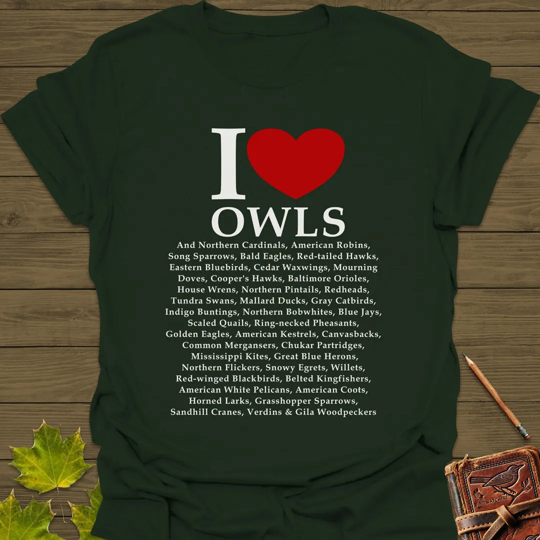 I Love Owls T-Shirt Forest Green
