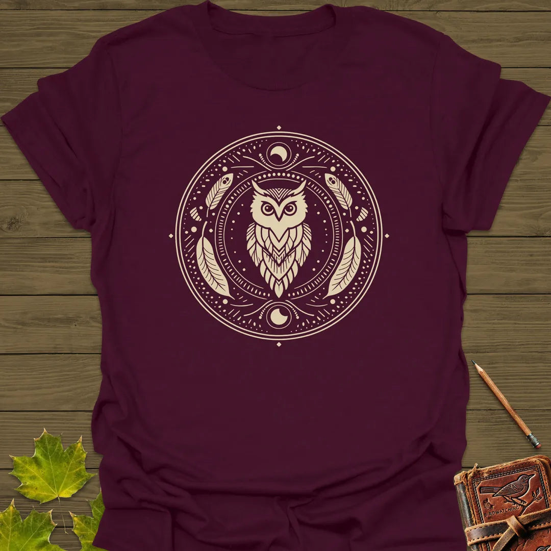 Nocturnal Wisdom Owl T-Shirt Maroon