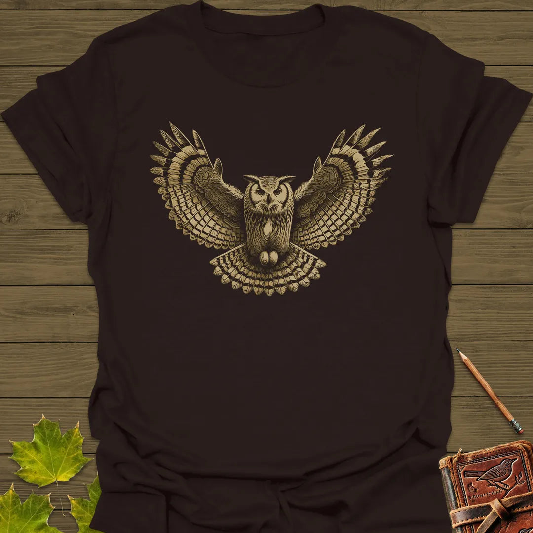 Winged Wisdom Owl T-Shirt Dark Chocolate