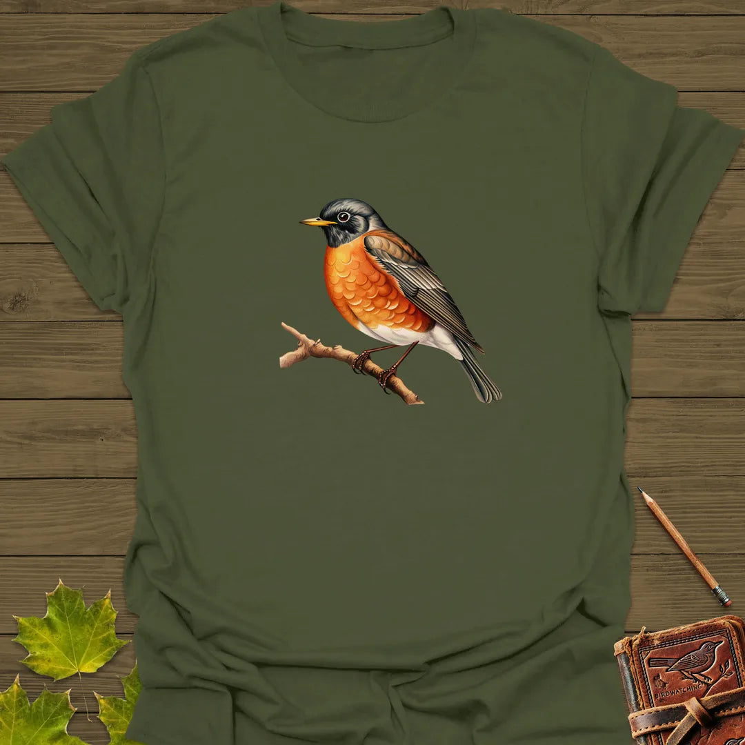 Rustic Robin T-Shirt in Military Green