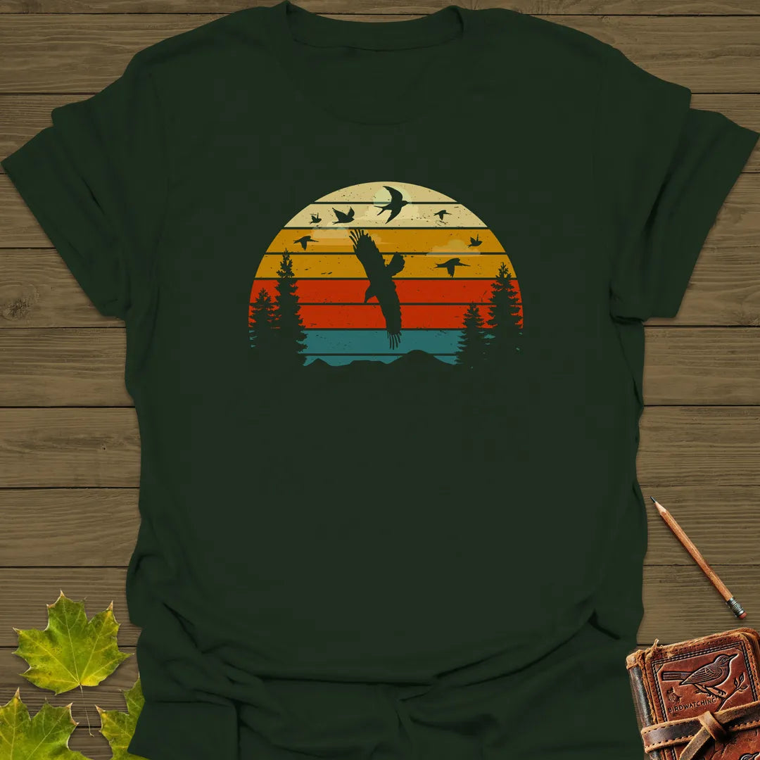 Retro Bird Sunset T-Shirt Forest Green