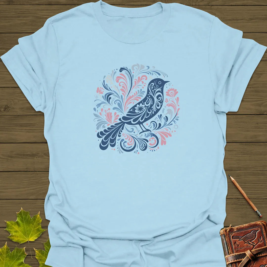 Artful Wings Floral Bird T-Shirt Light Blue