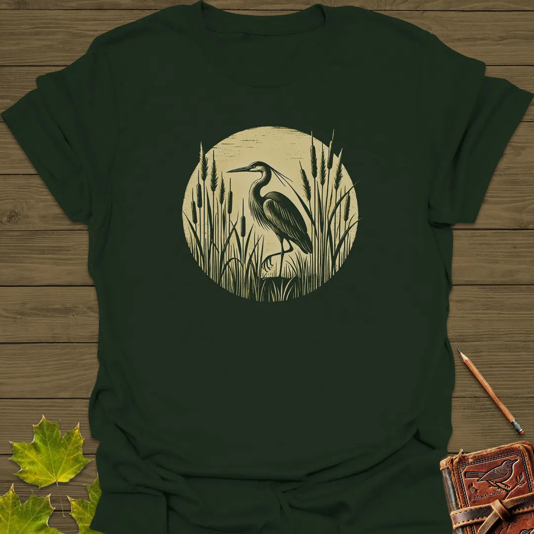 Rustic Wildlife Heron T-Shirt Forest Green