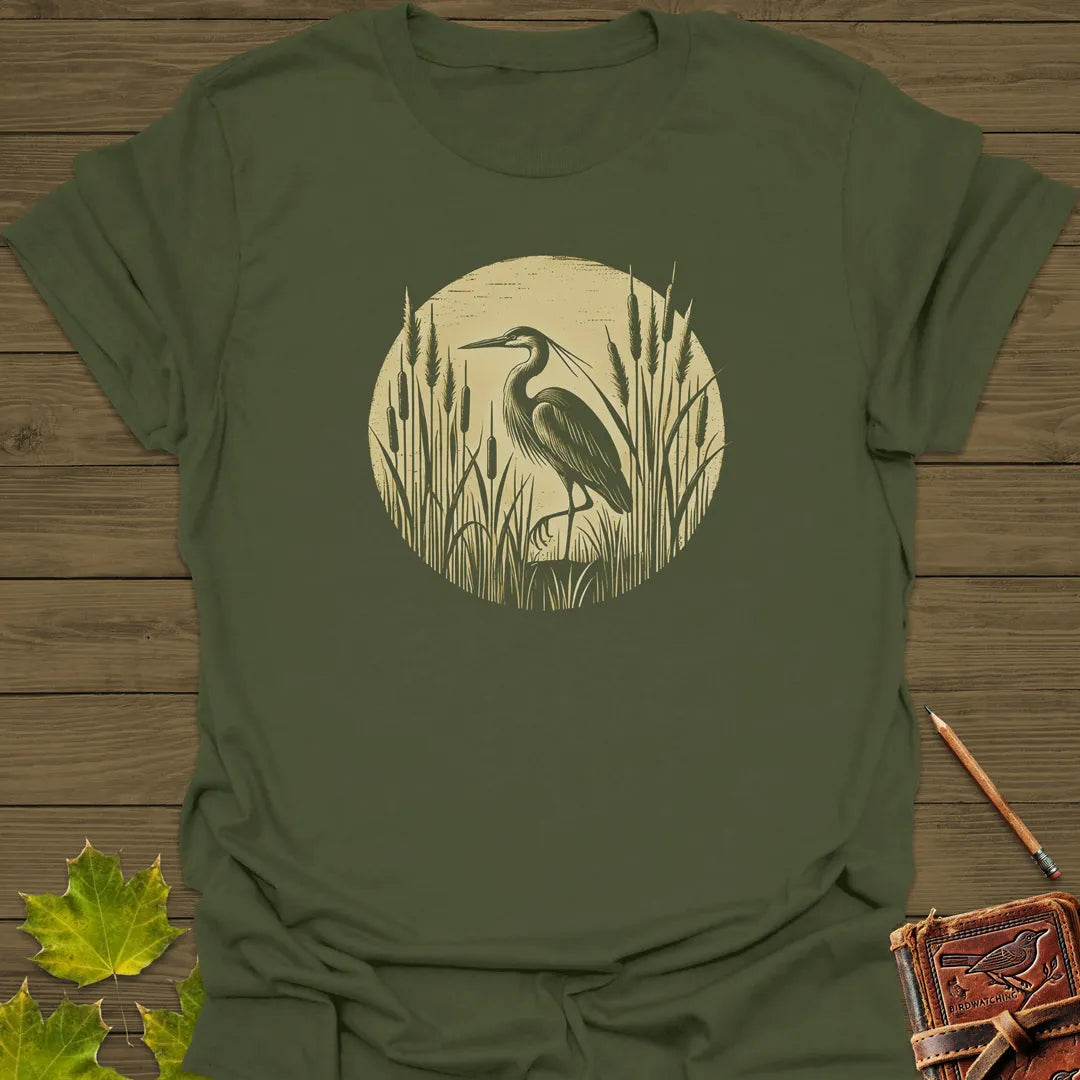 Rustic Wildlife Heron T-Shirt Military Green