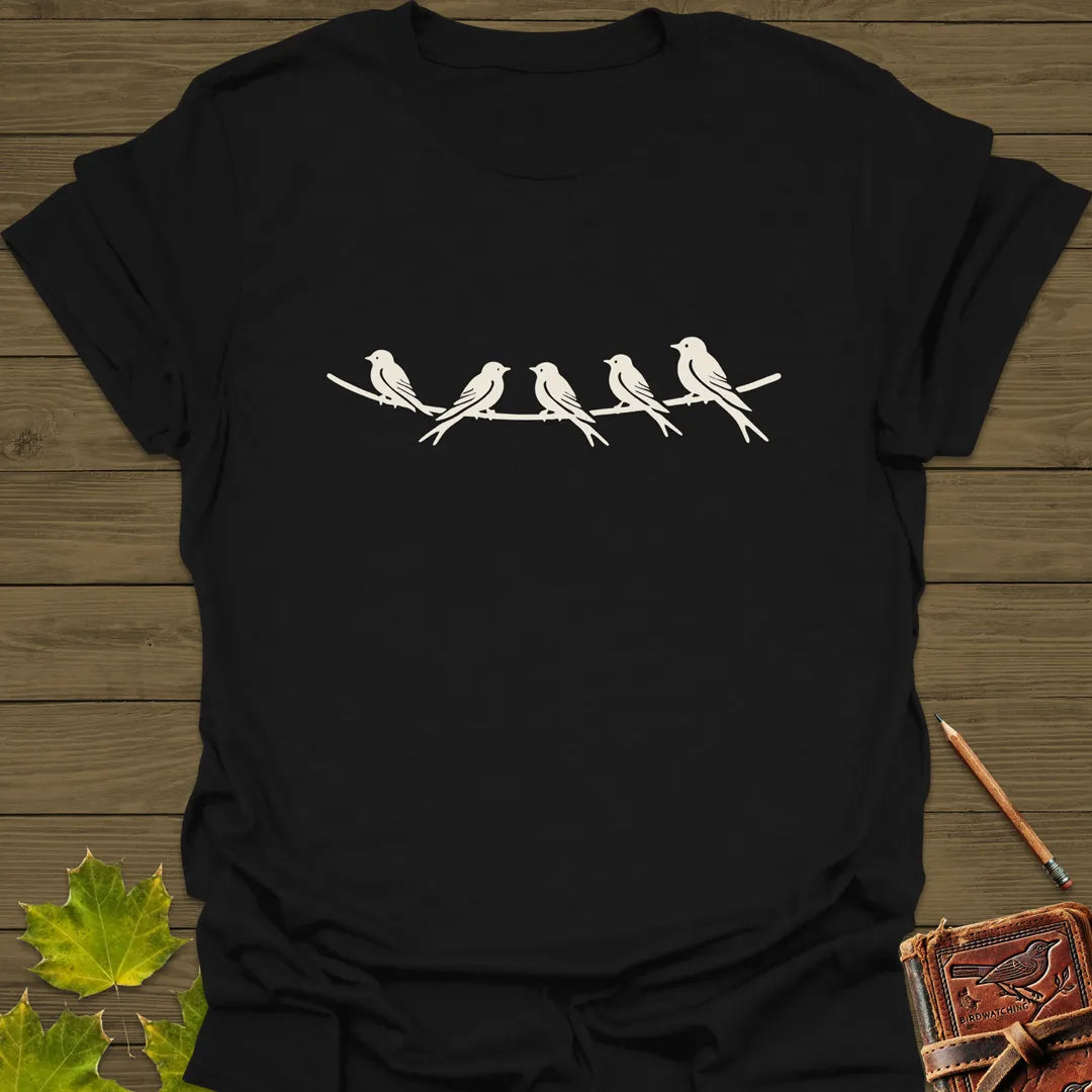 Elegant Perch Bird Silhouette T-Shirt Black