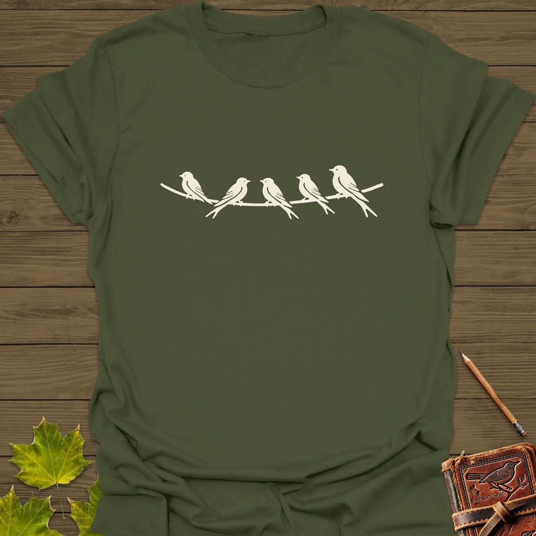 Elegant Perch Bird Silhouette T-Shirt Military Green