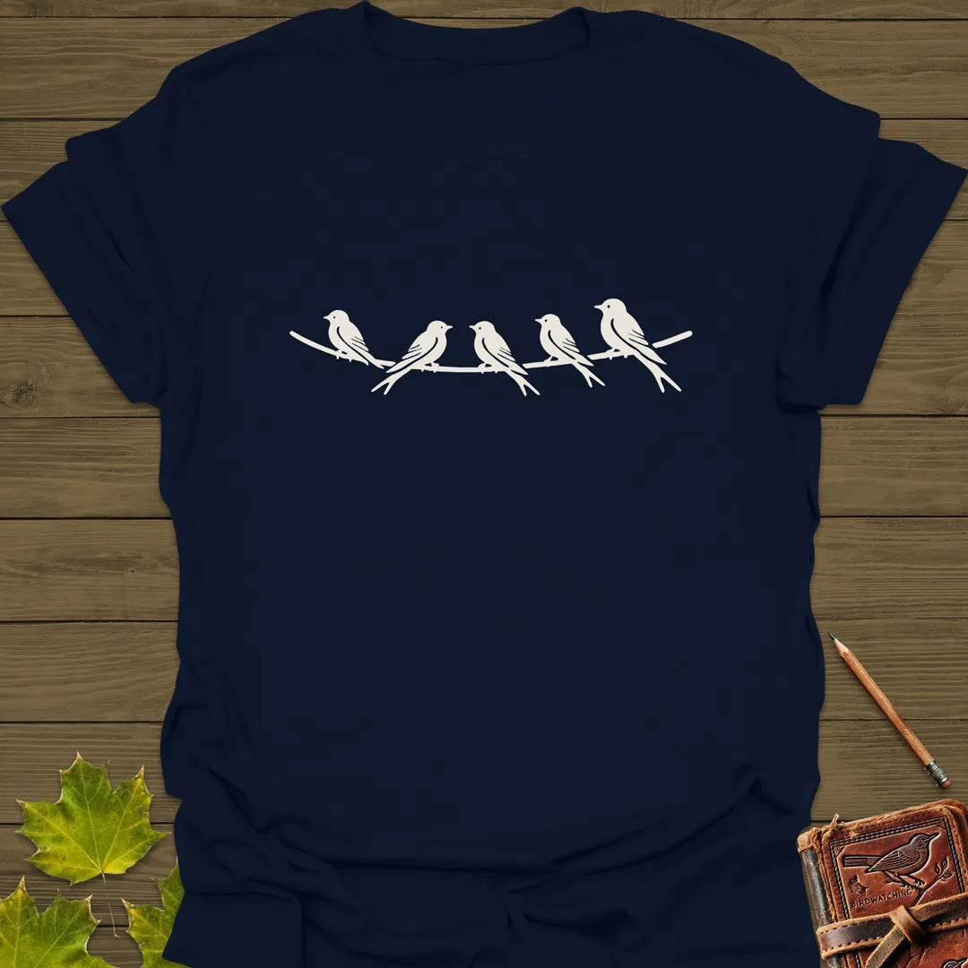 Elegant Perch Bird Silhouette T-Shirt Navy