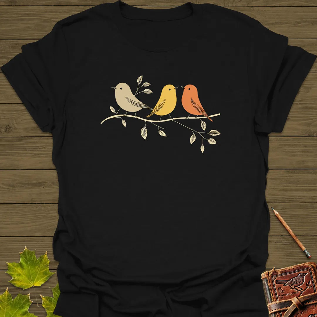 Branch Buddies Bird Art T-Shirt Black