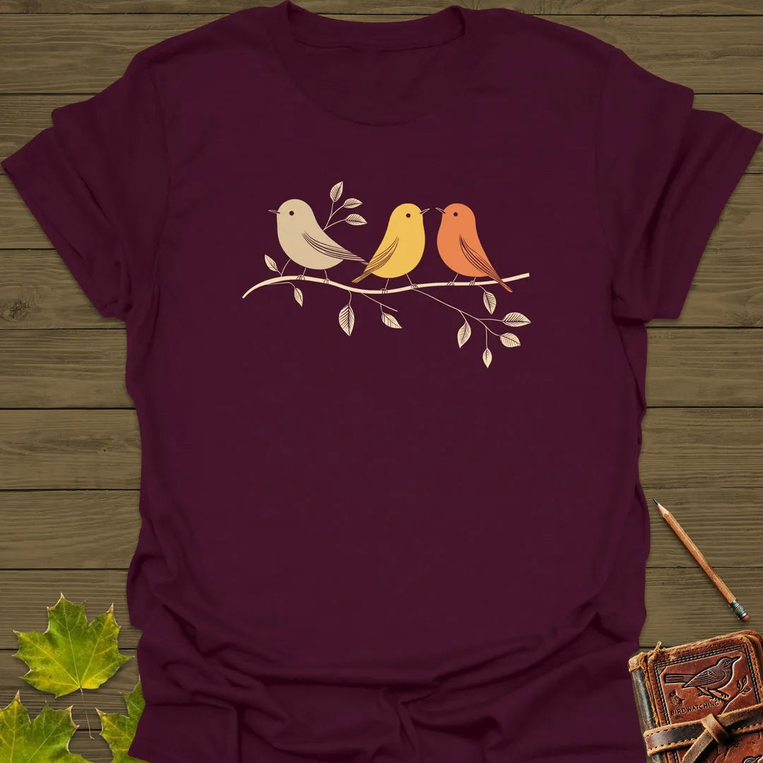 Branch Buddies Bird Art T-Shirt Maroon