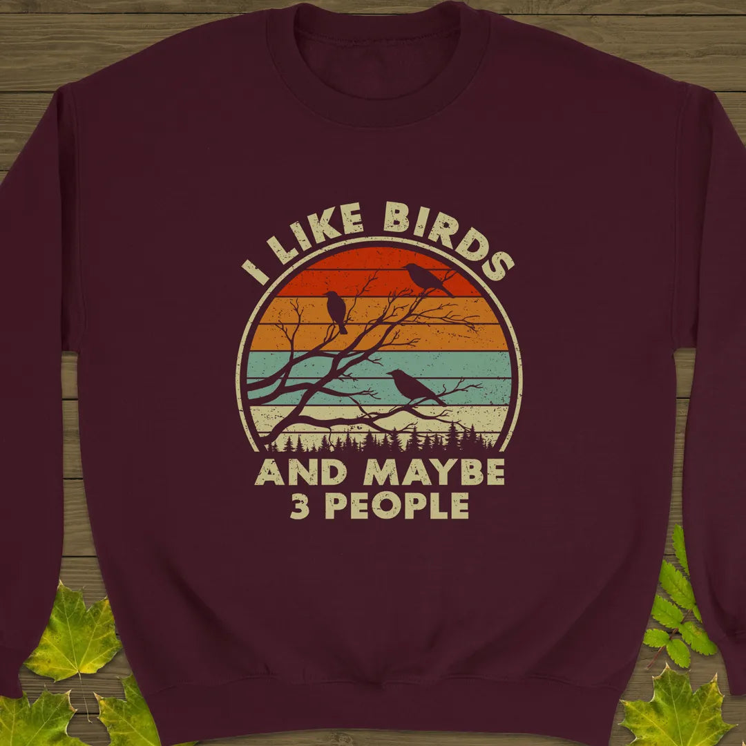 I Like Birds Crewneck Sweatshirt Maroon