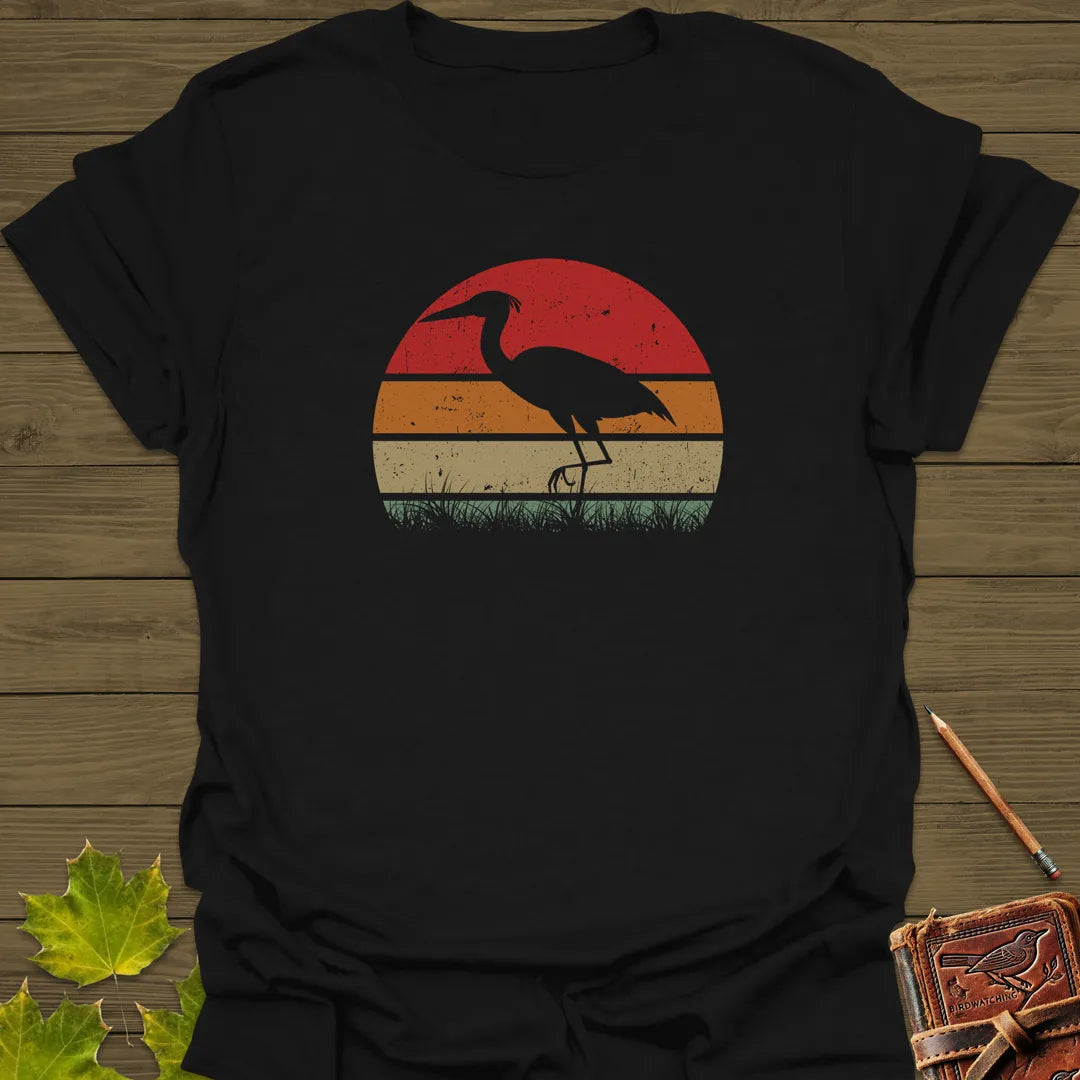 Vintage Wetlands Heron T-Shirt Black