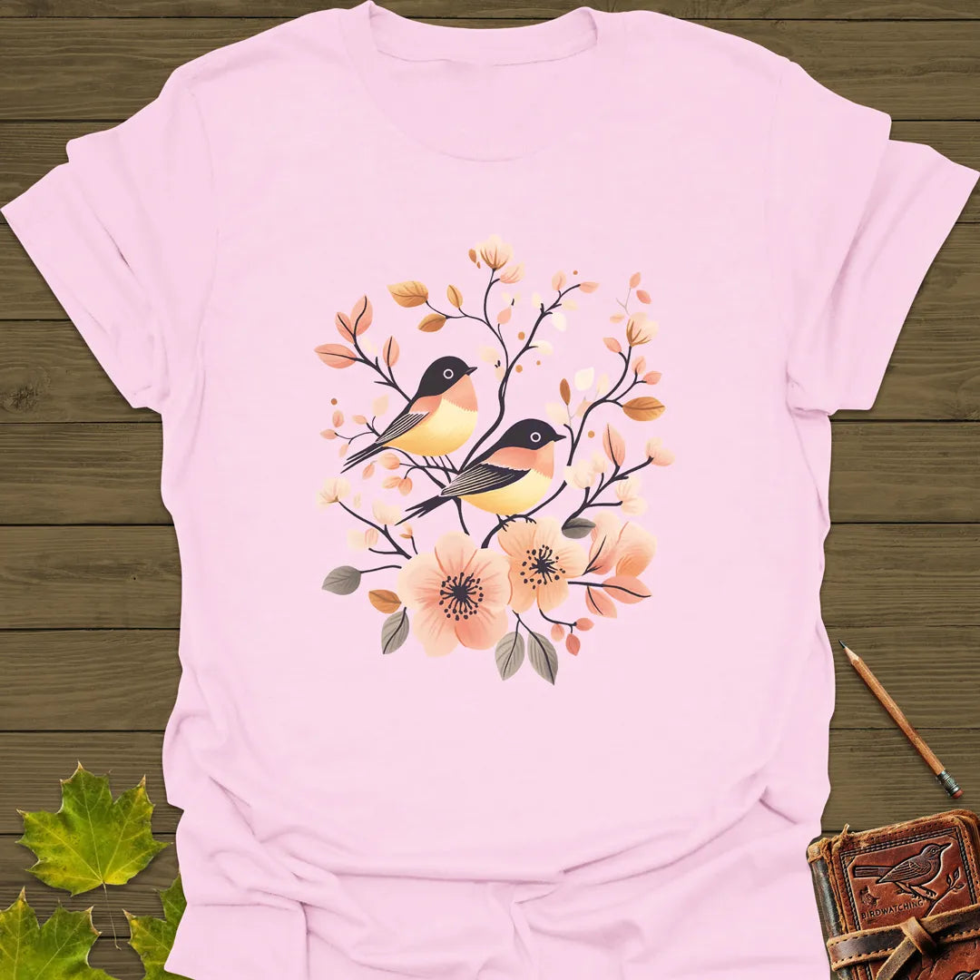 Nature's Melody Bird Art T-Shirt Light Pink