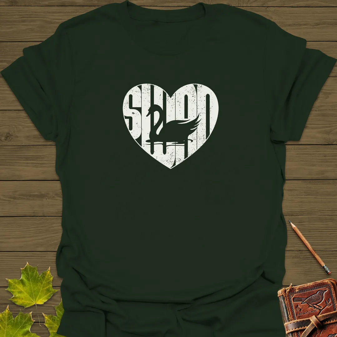 Graceful Swan Heart T-Shirt Forest Green