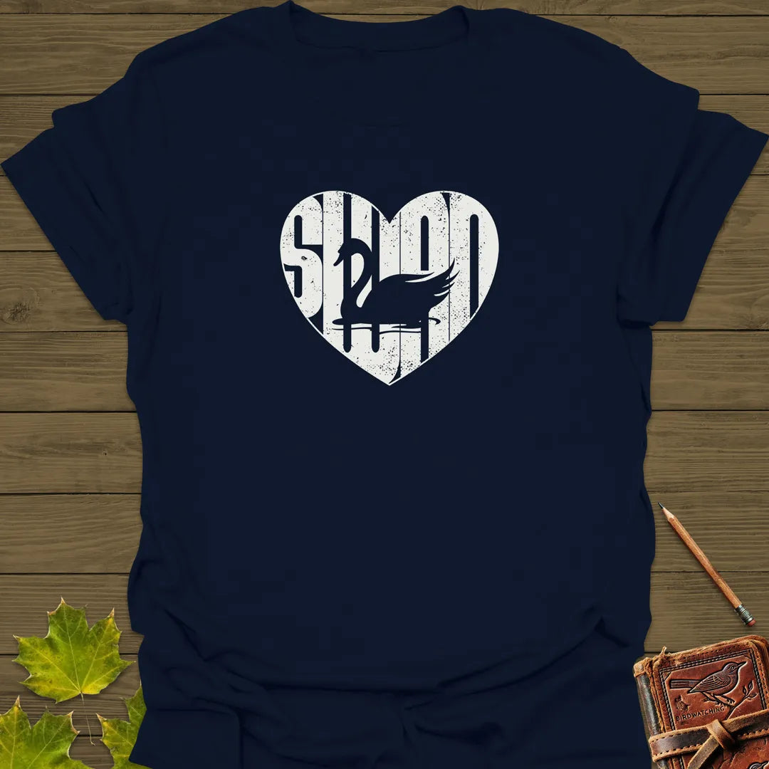 Graceful Swan Heart T-Shirt Navy