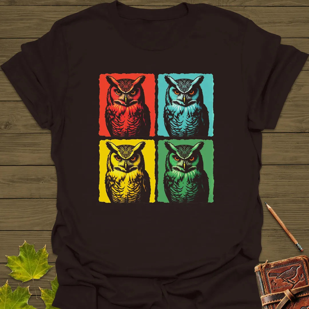 Owl Pop Art T-Shirt Dark Chocolate