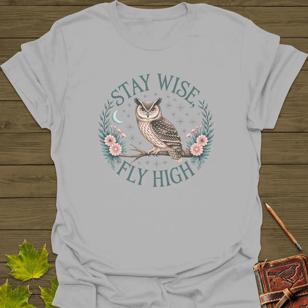 Stay Wise, Fly High Owl T-Shirt Ice Grey