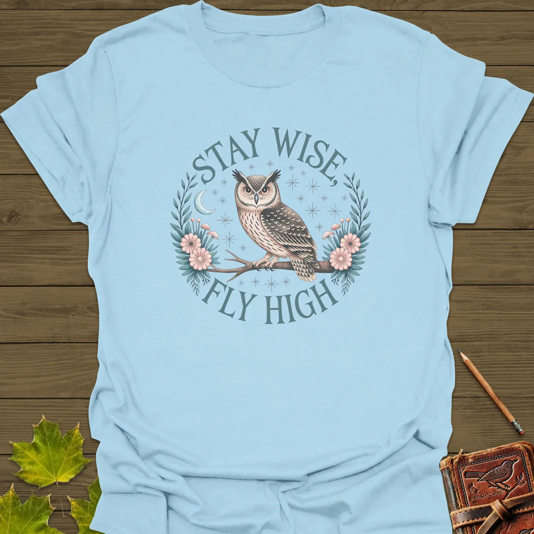 Stay Wise, Fly High Owl T-Shirt Light Blue