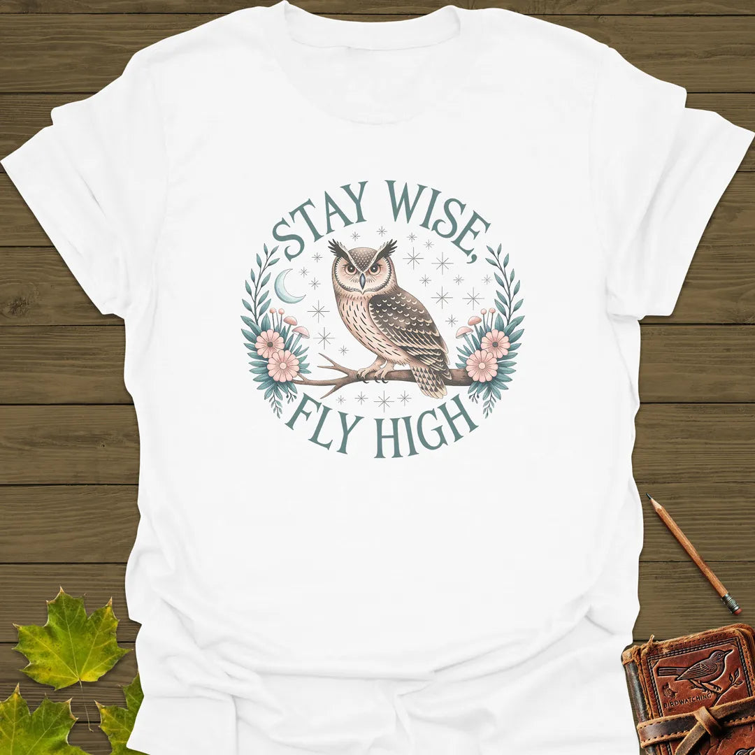 Stay Wise, Fly High Owl T-Shirt White