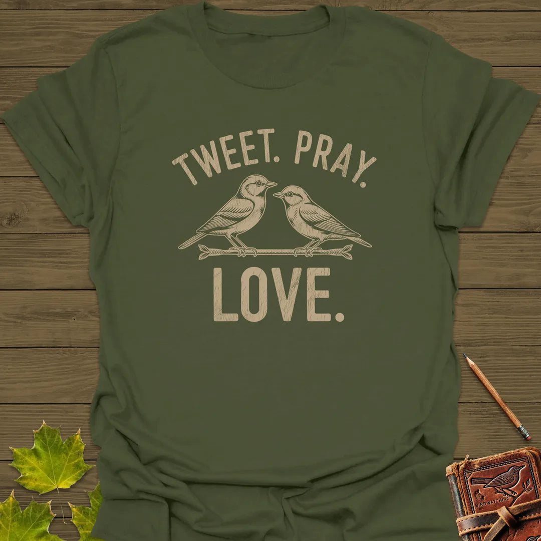 Tweet Pray Love T-Shirt Military Green