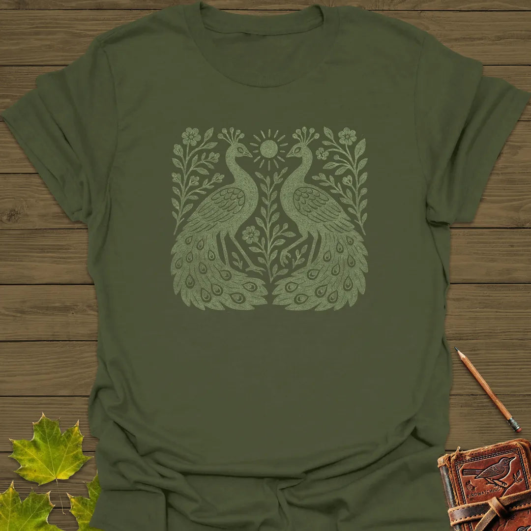 Peacock Vintage Print T-Shirt Military Green