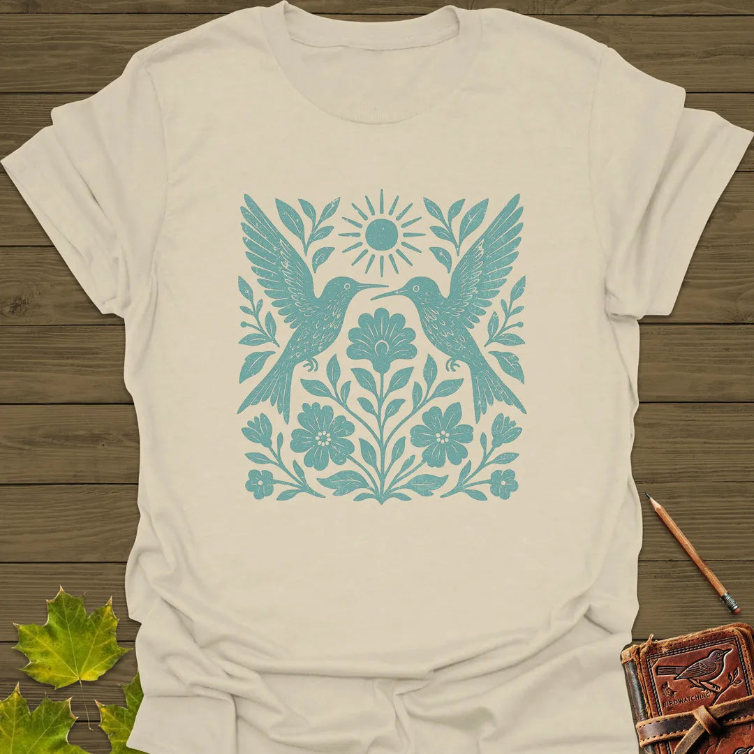 Hummingbird Folk Art Print T-Shirt Sand