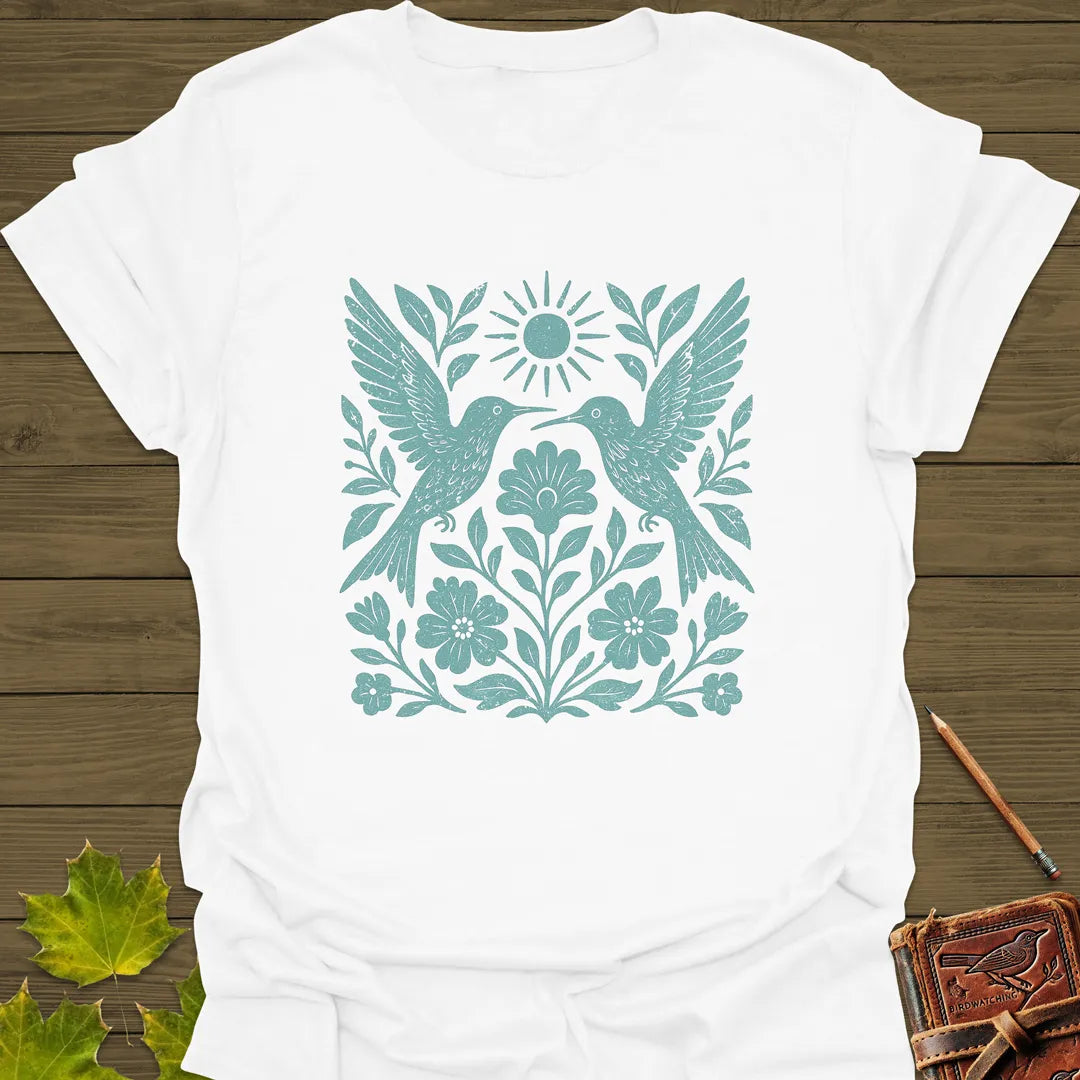 Hummingbird Folk Art Print T-Shirt White