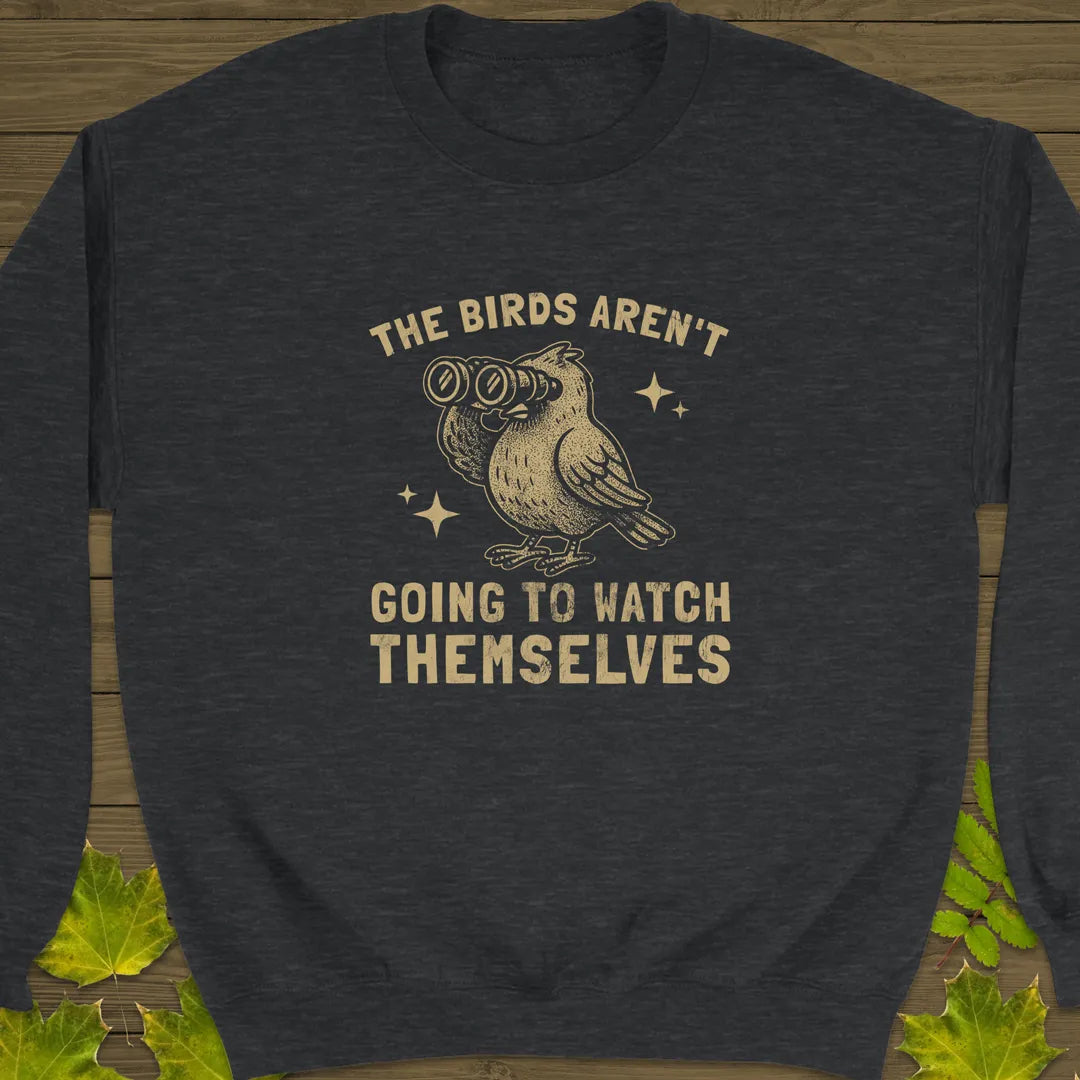 Birds Watching Themselves Crewneck Sweatshirt Dark Heather