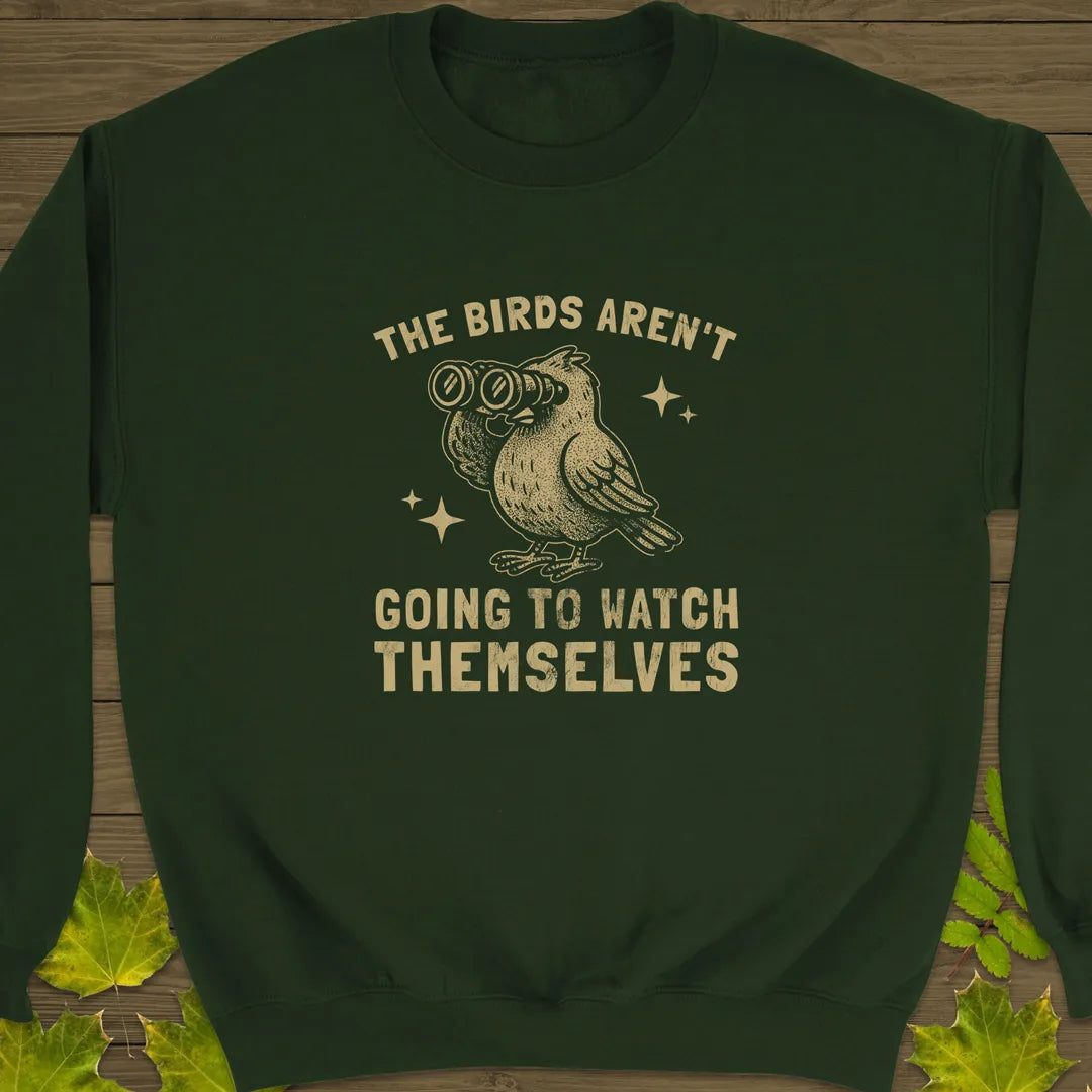 Birds Watching Themselves Crewneck Sweatshirt Forest Green