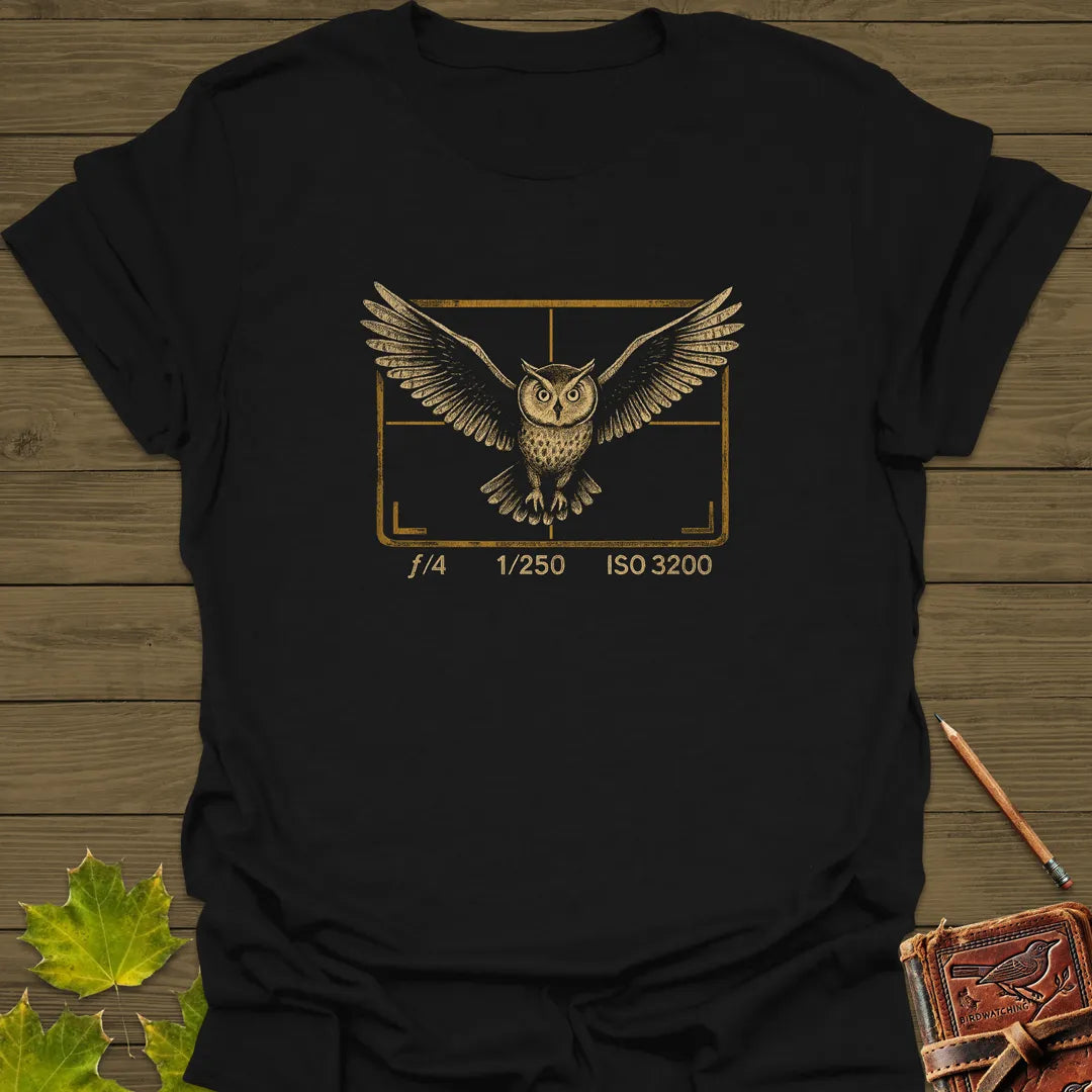 Owl and Camera Frame T-Shirt Black