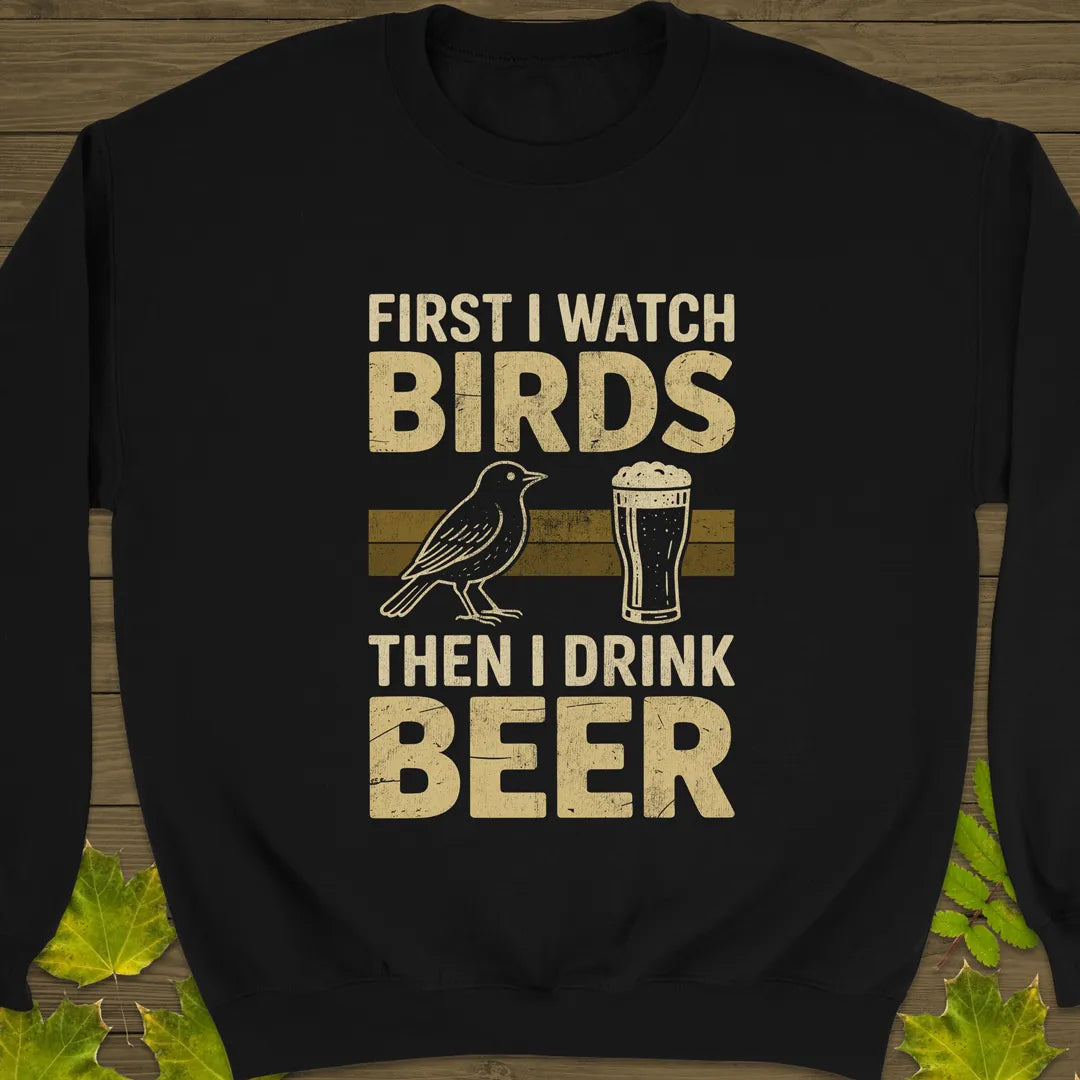 Birds Then Beer Crewneck Sweatshirt Black