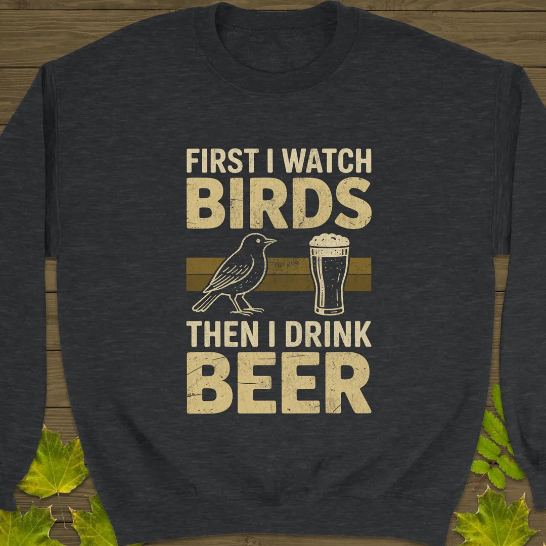 Birds Then Beer Crewneck Sweatshirt Dark Heather