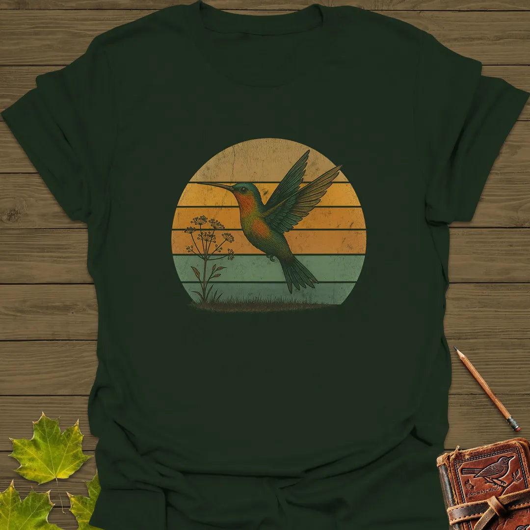 Vintage Hummingbird Sunset T-Shirt Forest Green