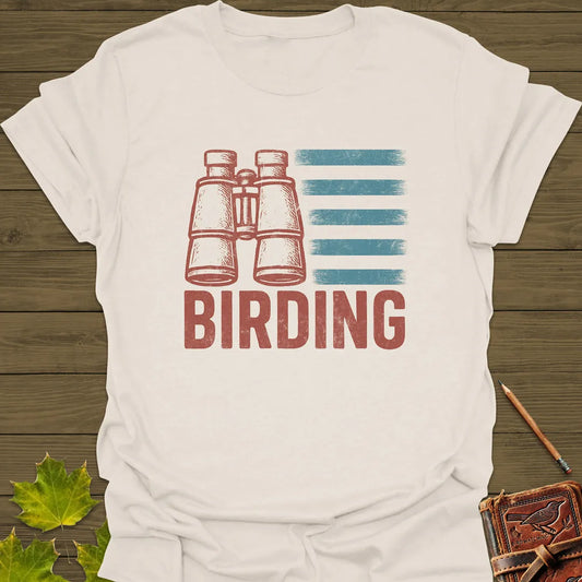 USA Flag Birding T-Shirt Natural