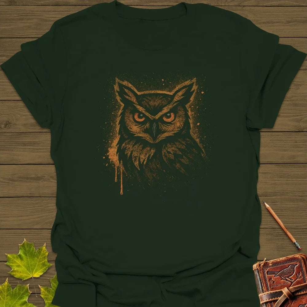 Great Horned Owl Art T-Shirt Forest Green