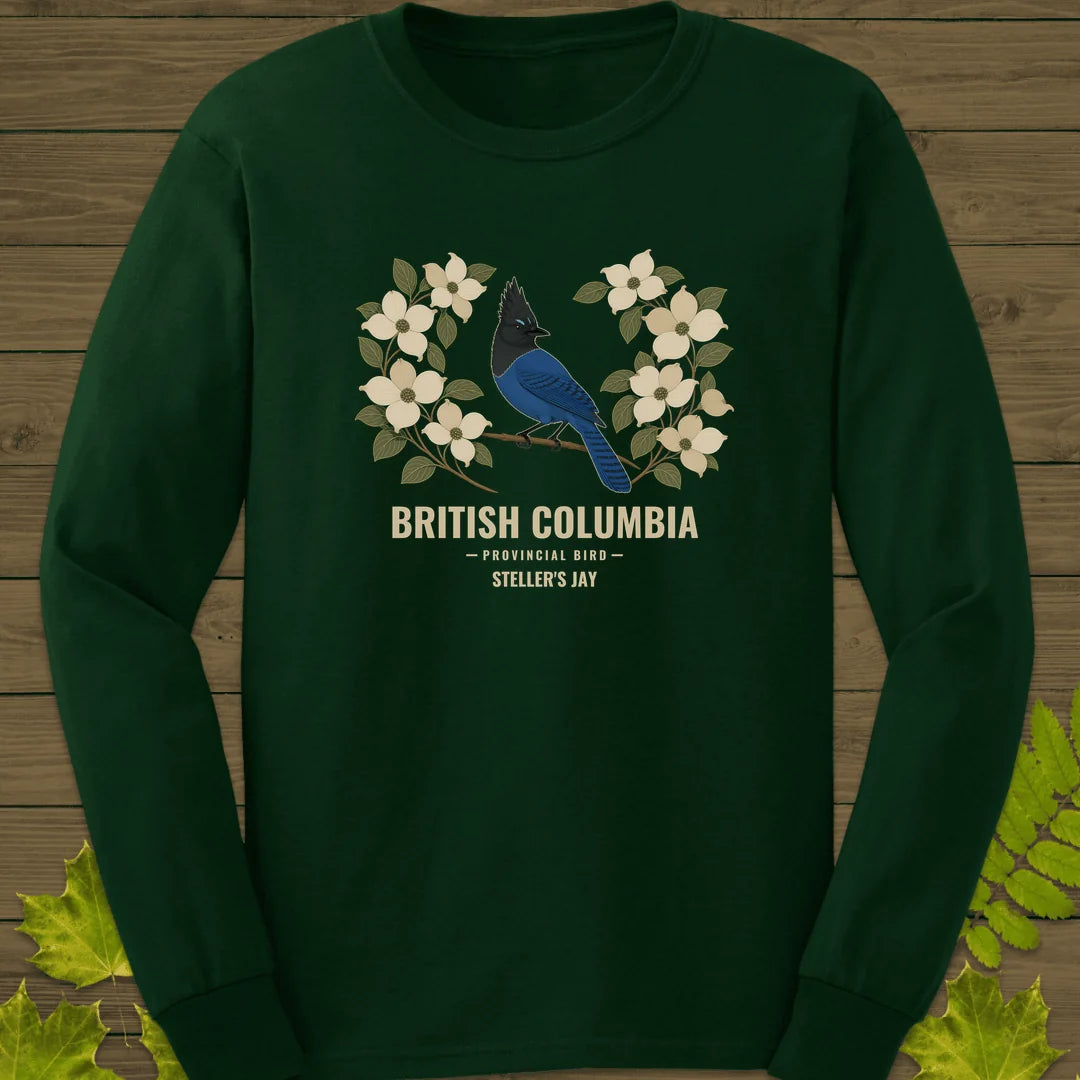 British Columbia Steller's Jay Long Sleeve in Forest Green