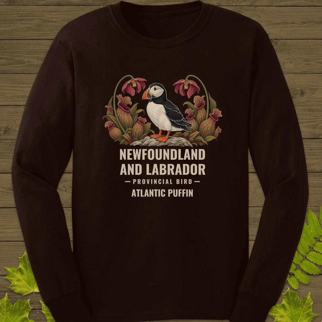 Newfoundland and Labrador Provincial Bird Long Sleeve in Dark Chocolate