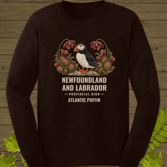 Newfoundland and Labrador Provincial Bird Long Sleeve in Dark Chocolate