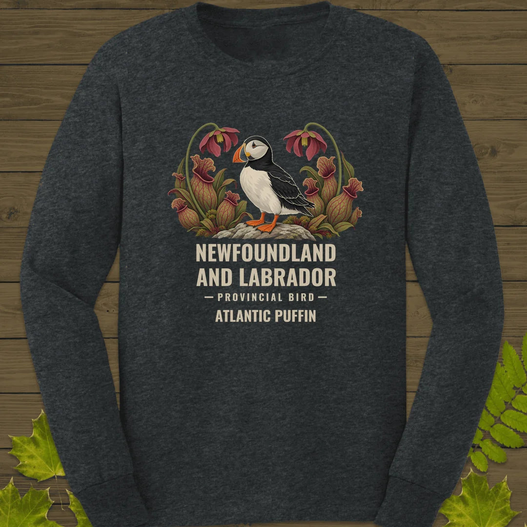 Newfoundland and Labrador Provincial Bird Long Sleeve in Dark Heather