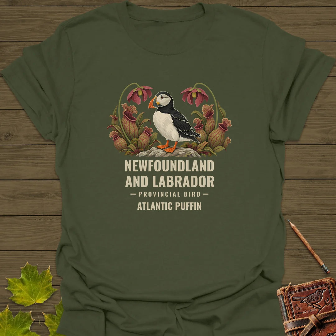 Newfoundland and Labrador Provincial Bird T-Shirt in Military Green