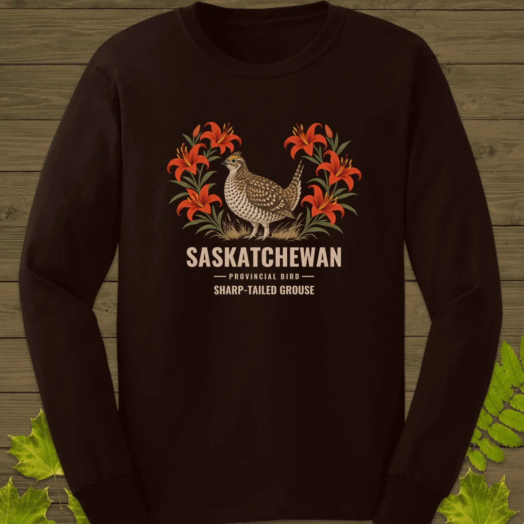 Saskatchewan Provincial Bird Long Sleeve in Dark Chocolate