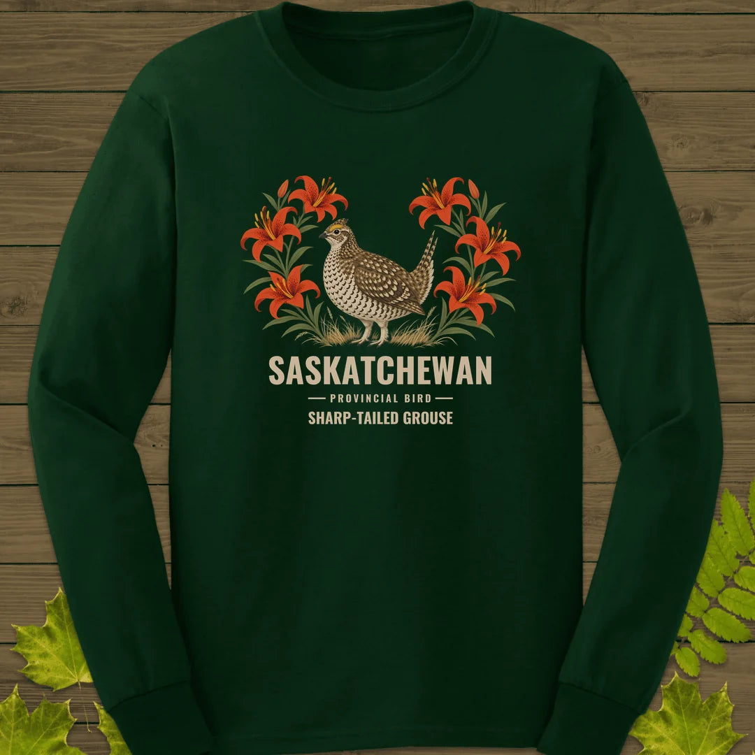 Saskatchewan Provincial Bird Long Sleeve in Forest Green