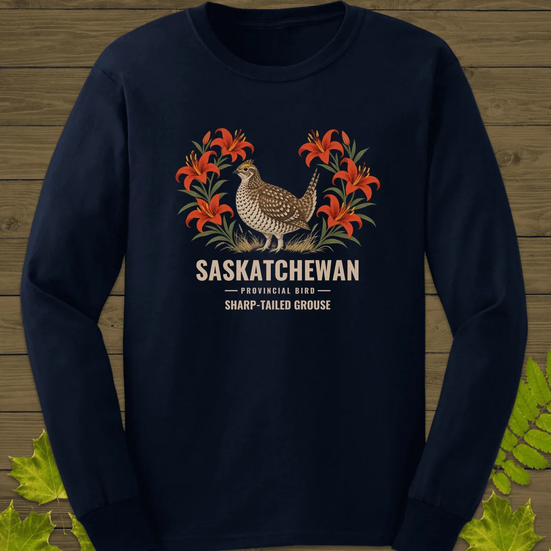 Saskatchewan Provincial Bird Long Sleeve in Navy