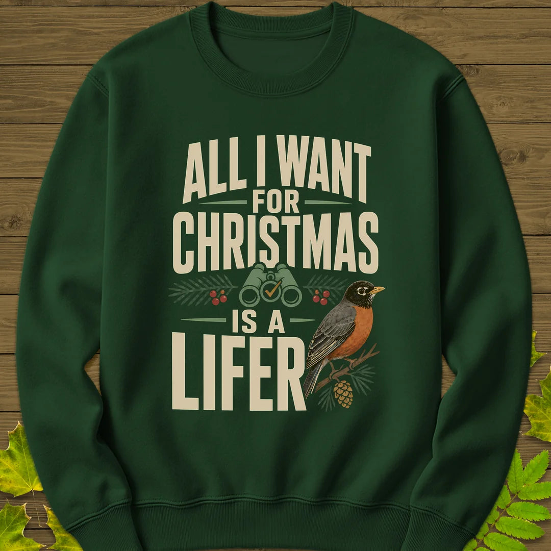 Christmas Lifer Robin Sweatshirt in Forest Green