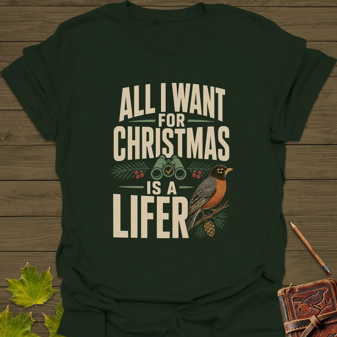 Christmas Lifer Robin T-Shirt in Forest Green