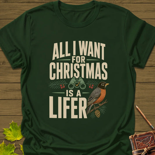 Christmas Lifer Robin T-Shirt in Forest Green